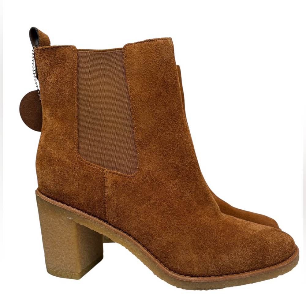 LAUREN RALPH LAUREN Whiskey Brown Marianna Water Repellent Suede Booties, 9.5